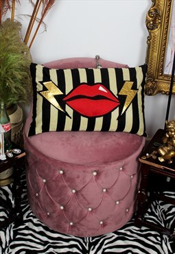  Handmade black & gold decorative scatter cushion with lips