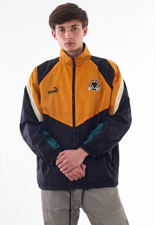VINTAGE PUMA WOLVERHAMPTON TRACKSUIT JACKET 90S BLACK ORANGE