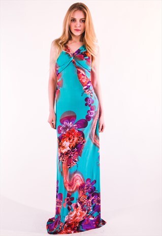 FLORAL POPPY PRINT MAXI HIGH WAIST DRESS WEDDING PARTY