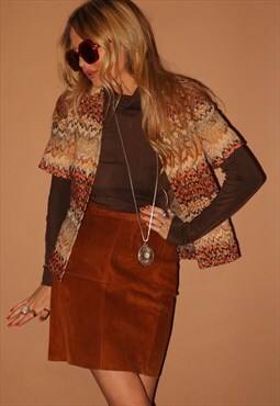 Vintage 70s tapestry chevron orange woven jacket - small