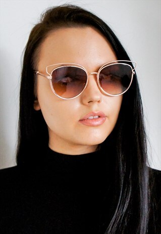 BROWN LENS GOLD FRAME SUNGLASSES