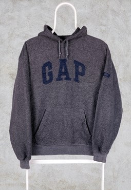 Vintage Grey Gap Fleece Hoodie Spell Out Arc Logo Small