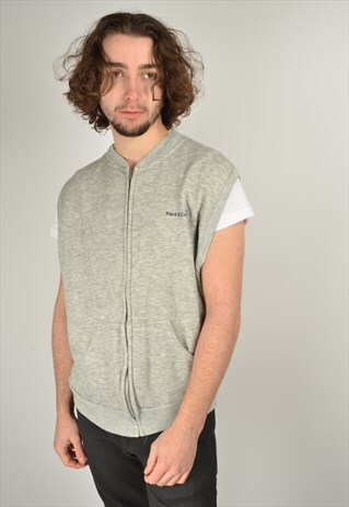 VINTAGE SHORT SLEEVE ZIP UP SWEATSHIRT GREY