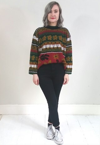 VINTAGE 90'S GREEN AND RED FLORAL JUMPER