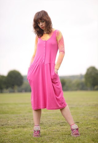 VINTAGE 80'S 90'S PINK FUCHSIA MIDI DRESS
