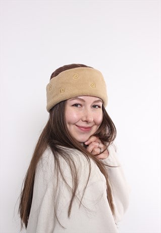 90s fleece beanie hat, vintage brown funky winter hat