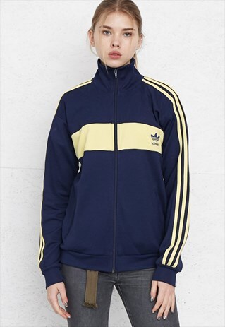 VINTAGE NAVY YELLOW ADIDAS ZIP TRACK JACKET