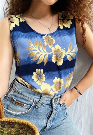 VINTAGE 90S BOHO HIPPIE TROPICANA BOTANICA PRINT BLOUSE TOP