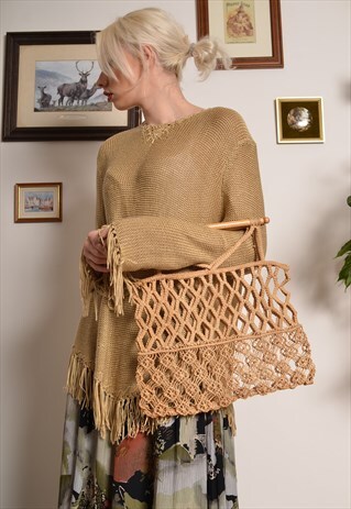 VINTAGE 60S WOVEN BAMBOO MESH SHOPPER BAG