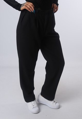 HIGH WAISTED TROUSERS PLAIN TAPERED LEG WOOL UK 14 (BJ4O)