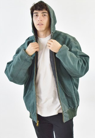 VINTAGE 90S GREEN CARHARTT HOODED PARKA WORK JACKET