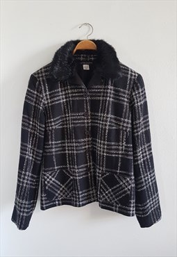 1990s Y2K Black Wool and Faux Fur Jacket, Made in Canada