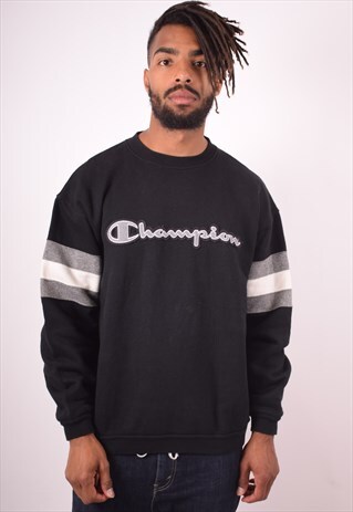 CHAMPION MENS VINTAGE SWEATSHIRT JUMPER MEDIUM BLACK 90S