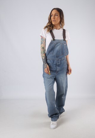 VINTAGE GUESS DENIM DUNGAREES BICH REWORKED UK 12 M (B3P)