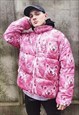 Teddy reversible bomber Y2k bear cartoon puffer jacket pink