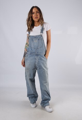 VINTAGE LEVIS DENIM DUNGAREES WIDE LEG UK 10 SMALL (C3N)