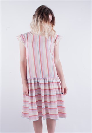 VINTAGE 90'S PASTEL STRIPE FRILL DRESS