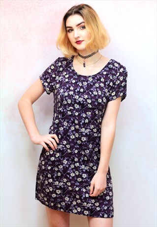 1990S VINTAGE PURPLE FLORAL MINI TEA DRESS