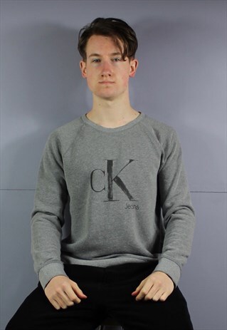 VINTAGE CALVIN KLEIN SWEATSHIRT IN GREY WITH PRINTED LOGO. F