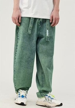 Beam adjustable jeans industrial skater denim overalls green