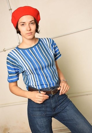 70'S RETRO STRIPED KNIT PARIS CHIC TOP