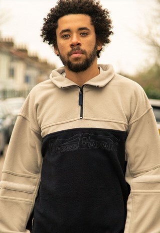 VINTAGE ONTARIO CANADA TOURIST FLEECE IN BEIGE AND NAVY
