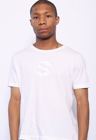VINTAGE GUCCI BIG SPELL OUT LOGO CENTRAL T-SHIRT WHITE