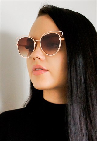 BROWN LENS GOLD FRAME SUNGLASSES