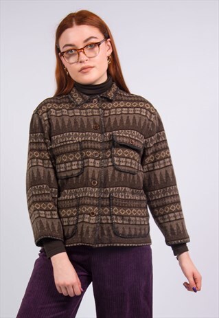VINTAGE 90'S FAIRISLE BROWN FLEECE JACKET