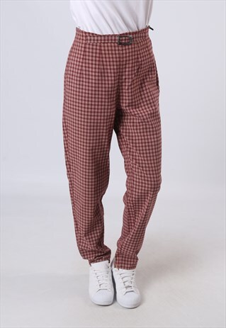HIGH WAISTED TROUSERS CHECKED TARTAN TAPERED UK 10 - 12 (O4F