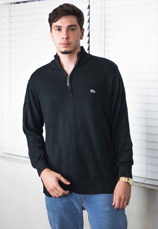 VINTAGE LACOSTE 1/4 ZIP SWEATER JUMPER LOGO 90S X 21.1