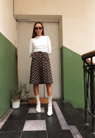 VINTAGE GUCCI STYLE WOOL FLORAL PRINT SKIRT FROM 60S