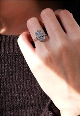 Hamsa Hand Ring Women Sterling Silver Ring