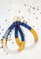 Blue, Gold & Pearl Statement Earrings 