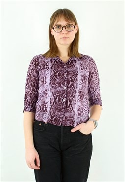 Angels Patterned Blouse Collared Boho Shirt Button Up Top