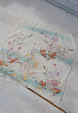 Vintage white/multi color floral cotton scarf,bandana