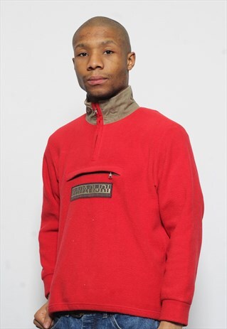 VINTAGE NAPAPIJRI BIG LOGO 1/4 ZIP FLEECE RED