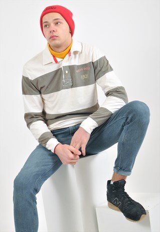 VINTAGE STRIPED LONG SLEEVE POLO SHIRT