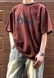 BROWN WASHED GRAPHIC COTTON OVERSIZED T SHIRT TEE