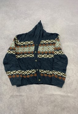 Knitted Cardigan Abstract Patterned Grandad Sweater