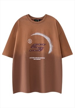 Gradient t-shirt embellished tee grunge punk top acid brown