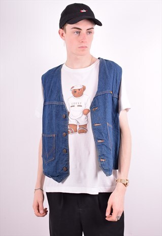 WRANGLER MENS VINTAGE DENIM WAISTCOAT XL BLUE 90'S