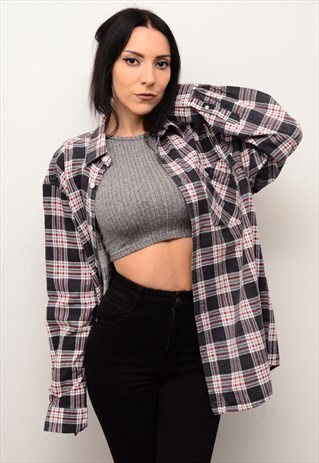 VINTAGE 90'S GRUNGE CHECKED FLANNEL OVERSIZED SHIRT