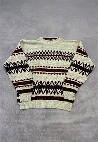 VINTAGE KNITTED JUMPER ABSTRACT PATTERNED CHUNKY SWEATER