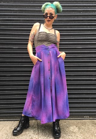 VINTAGE PURPLE SNAKESKIN PRINT MIDI SKIRT