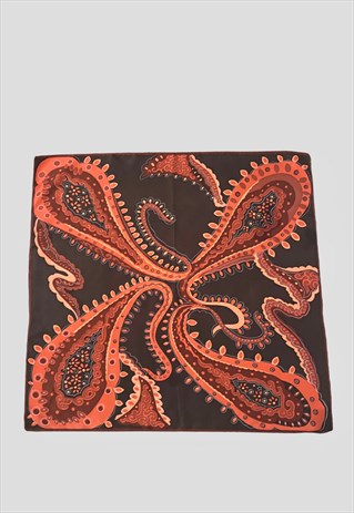 70'S VINTAGE RETRO BROWN PAISLEY PRINT ORANGE SCARF