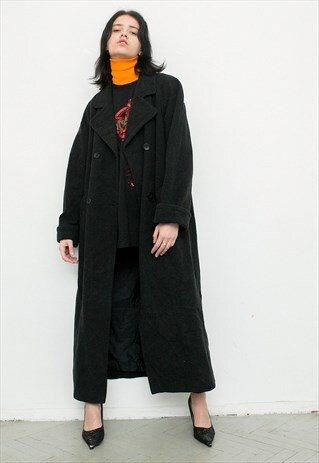 VINTAGE WOOL COAT RETRO BLACK LONG SLEEVED LONG JACKET