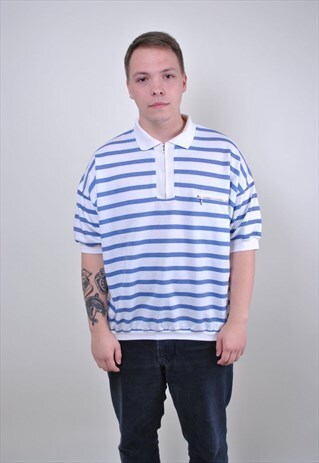 STRIPED POLO, ZIPPED BLUE WHITE SHIRT, POCKET TEE, SIZE L