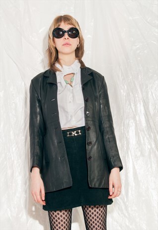Vintage Leather Jacket 90s Matrix Slim Blazer Coat in Black