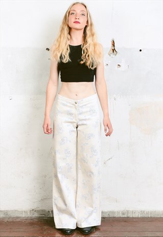 VINTAGE 90S WIDE LEG FLARED DRAGON PRINT TROUSERS